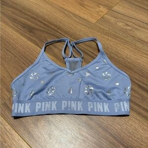 Blue PINK Sports Bra with Silver Accents